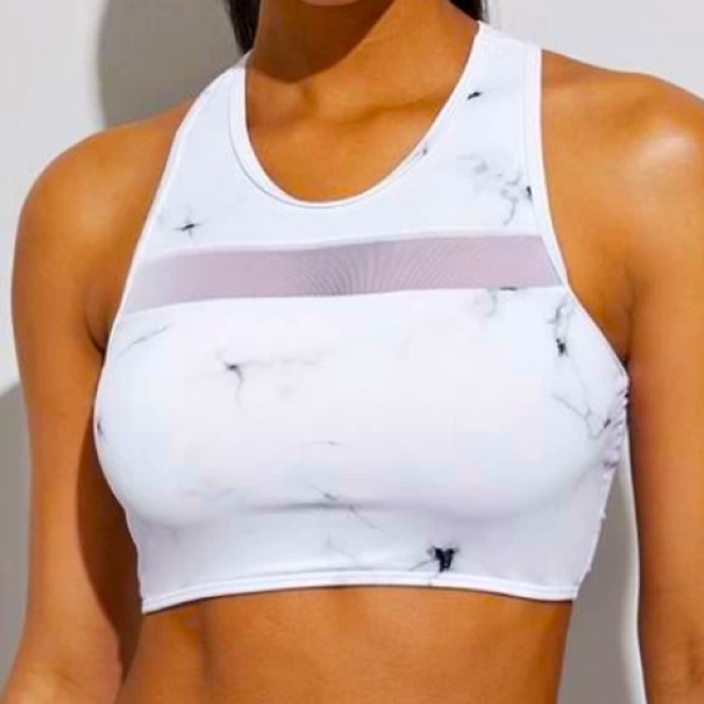 White Marble Racerback Sports Bra